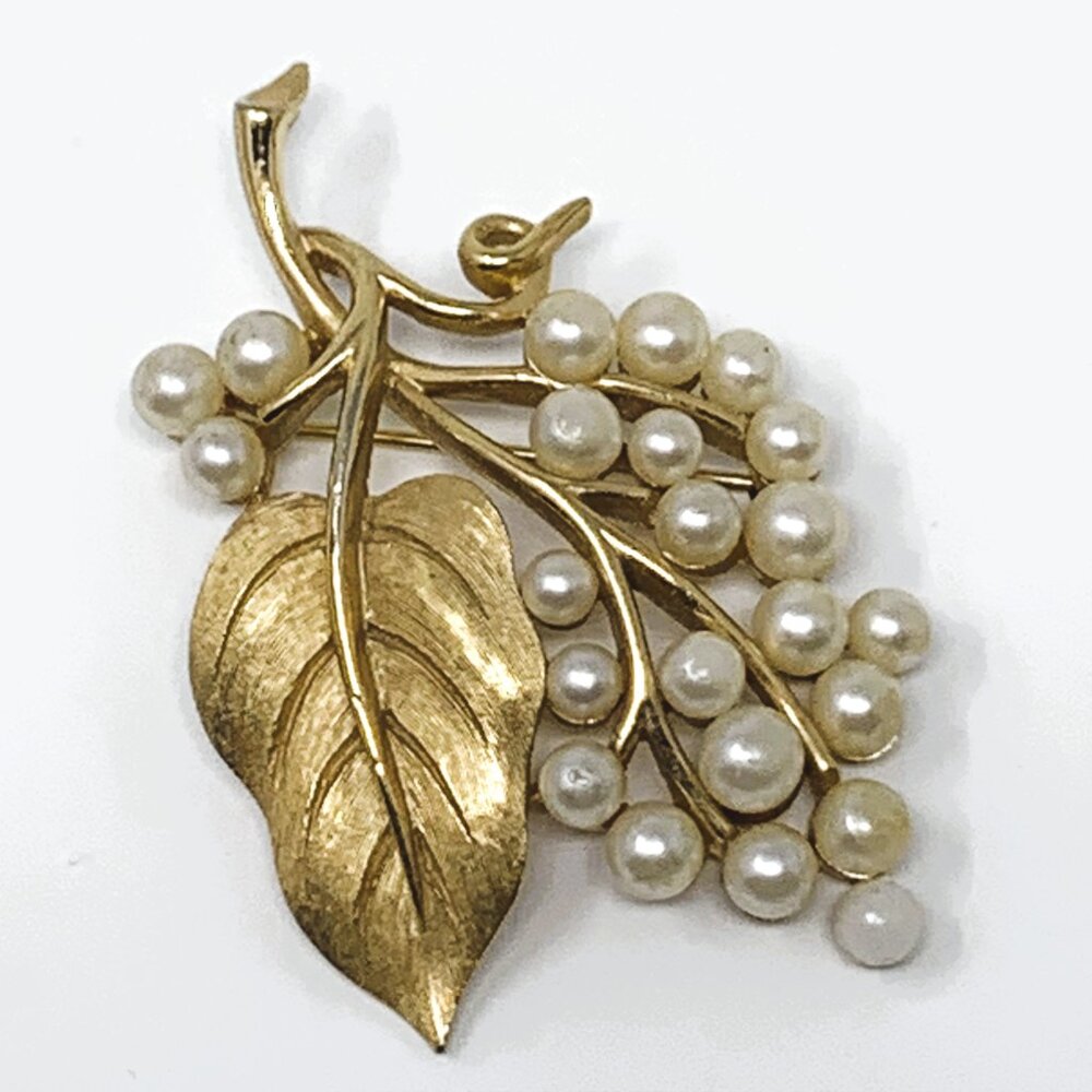 Crown Trifari Imitation Pearl Gold Tone Branch Brooch